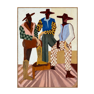 Three Hat-Wearing Figures in Colorful Checks Wall Art | OILDECO