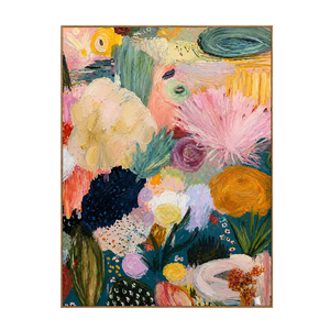 Pink Fan Flowers and Golden Blooms Wall Art | OILDECO