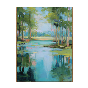 Turquoise Pond beneath Green Trees Wall Art | OILDECO
