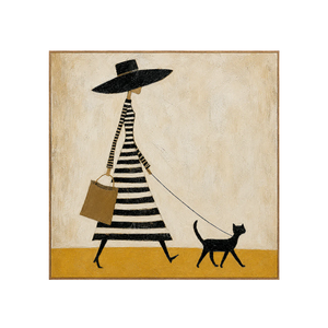 Striped Dress and Black Cat Stroll Wall Art | OILDECO