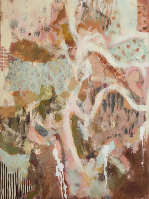 Winding Ivory Lines over Blush and Earth Abstract Wall Art artwork view | OILDECO