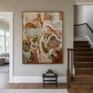 Winding Ivory Lines over Blush and Earth Abstract Wall Art styled interior scene 4 | OILDECO