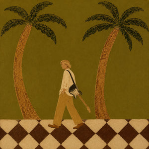 Guitar Stroll between Two Palm Trees Wall Art artwork view | OILDECO
