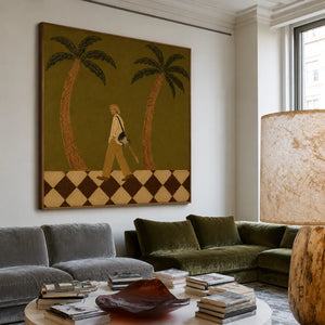 Guitar Stroll between Two Palm Trees Wall Art styled interior scene 2 | OILDECO
