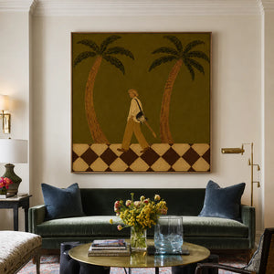 Guitar Stroll between Two Palm Trees Wall Art styled interior scene 3 | OILDECO