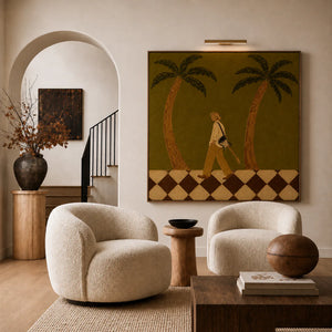 Guitar Stroll between Two Palm Trees Wall Art styled interior scene 4 | OILDECO