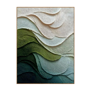 Layered Green and Ivory Waves Abstract Wall Art | OILDECO