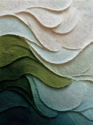 Layered Green and Ivory Waves Abstract Wall Art artwork view | OILDECO