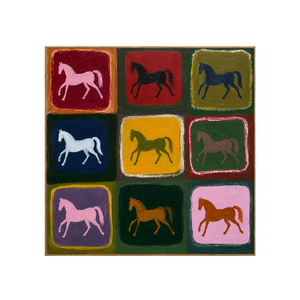 Nine Colorful Horses in a Painted Grid Wall Art | OILDECO