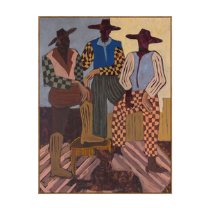 Patterned Trio with Rust Checkered Trousers Wall Art | OILDECO