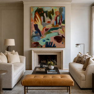 Mint Streams and Warm Color Gestures Abstract Wall Art styled interior scene 2 | OILDECO