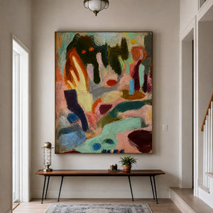 Mint Streams and Warm Color Gestures Abstract Wall Art styled interior scene 3 | OILDECO