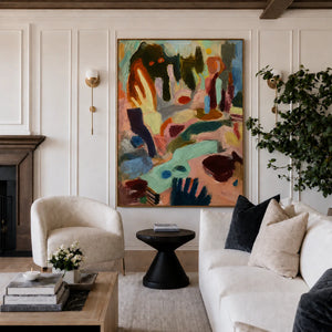 Mint Streams and Warm Color Gestures Abstract Wall Art styled interior scene 4 | OILDECO