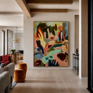 Mint Streams and Warm Color Gestures Abstract Wall Art styled interior scene 5 | OILDECO