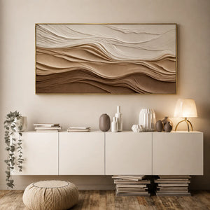 Ivory and Sand Dune Layers Panoramic Wall Art styled interior scene 1 | OILDECO