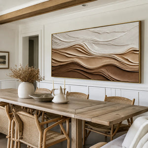 Ivory and Sand Dune Layers Panoramic Wall Art styled interior scene 3 | OILDECO