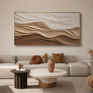 Ivory and Sand Dune Layers Panoramic Wall Art styled interior scene 4 | OILDECO