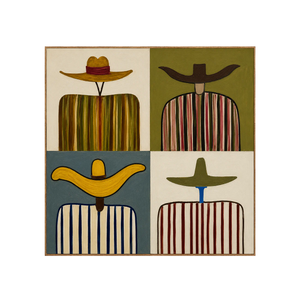 Four Wide Hats and Striped Figures Grid Wall Art | OILDECO
