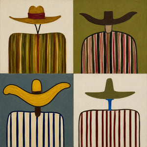 Four Wide Hats and Striped Figures Grid Wall Art artwork view | OILDECO