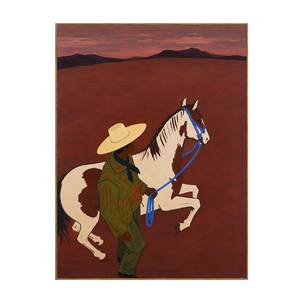 Figure and Pinto Horse beneath a Rust Sunset Wall Art | OILDECO