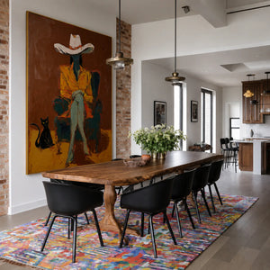 Seated Figure in Ochre with a Black Cat Wall Art styled interior scene 1 | OILDECO