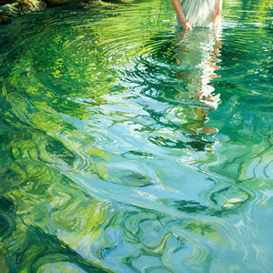 White Dress Reflected in Emerald Water Wall Art artwork view | OILDECO