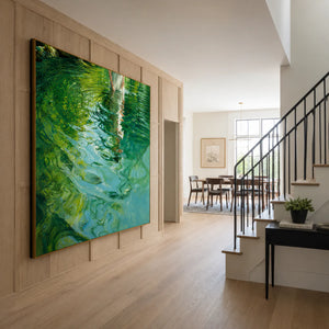 White Dress Reflected in Emerald Water Wall Art styled interior scene 3 | OILDECO