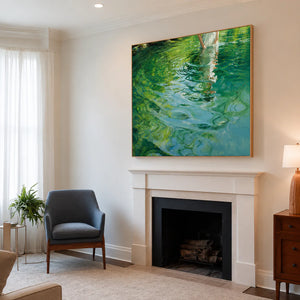 White Dress Reflected in Emerald Water Wall Art styled interior scene 4 | OILDECO