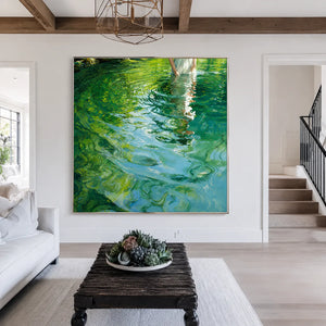 White Dress Reflected in Emerald Water Wall Art styled interior scene 5 | OILDECO