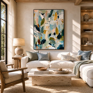 Sage Leaf Abstract Wall Art shown in a quiet home office | Oildeco