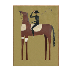 Tall Chestnut Horse and Dark-Clad Rider Wall Art | OILDECO