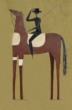 Tall Chestnut Horse and Dark-Clad Rider Wall Art artwork view | OILDECO