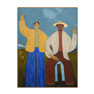 Two Waving Figures in Blue and Yellow Wall Art | OILDECO