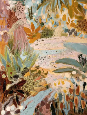 Pastel Botanical Layers in Aqua and Ochre Wall Art artwork view | OILDECO