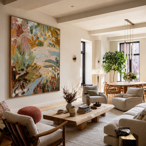 Pastel Botanical Layers in Aqua and Ochre Wall Art styled interior scene 3 | OILDECO