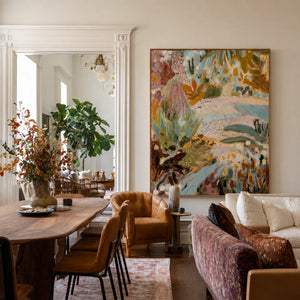 Pastel Botanical Layers in Aqua and Ochre Wall Art styled interior scene 4 | OILDECO