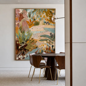 Pastel Botanical Layers in Aqua and Ochre Wall Art styled interior scene 5 | OILDECO