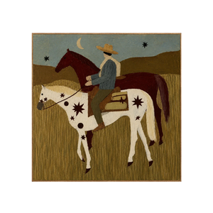 Rider and Two Horses beneath a Crescent Moon Wall Art | OILDECO