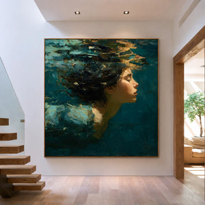 Teal Reverie Underwater Portrait Wall Art styled interior scene 3 | OILDECO