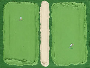 Green Fields and Tiny Players Textured Wall Art artwork view | OILDECO