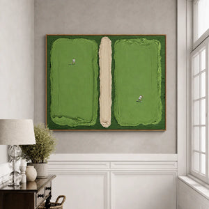 Green Fields and Tiny Players Textured Wall Art styled interior scene 1 | OILDECO