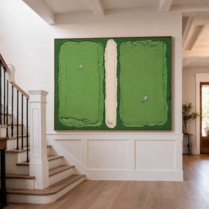 Green Fields and Tiny Players Textured Wall Art styled interior scene 2 | OILDECO