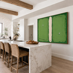 Green Fields and Tiny Players Textured Wall Art styled interior scene 3 | OILDECO