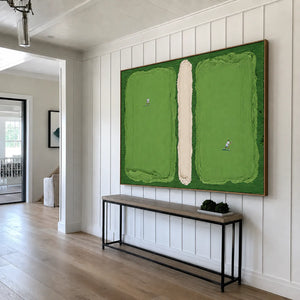 Green Fields and Tiny Players Textured Wall Art styled interior scene 4 | OILDECO