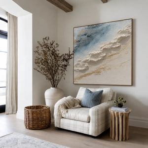 Blue Tide and Sculpted Foam Coastal Wall Art styled interior scene 3 | OILDECO