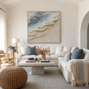 Blue Tide and Sculpted Foam Coastal Wall Art styled interior scene 5 | OILDECO