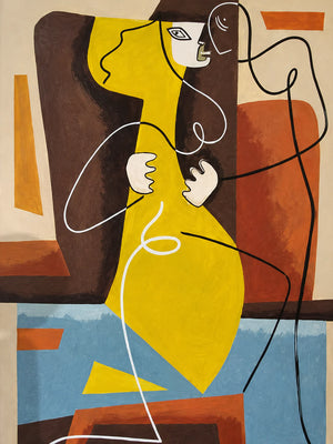 Golden Embrace Abstract Figure Wall Art artwork view | OILDECO