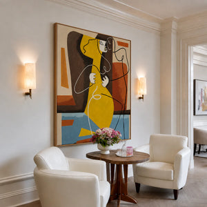 Golden Embrace Abstract Figure Wall Art styled interior scene 2 | OILDECO