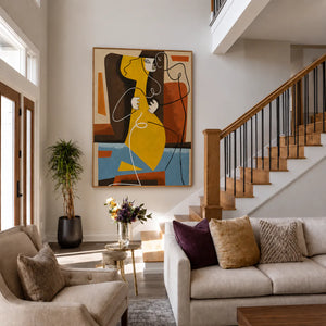 Golden Embrace Abstract Figure Wall Art styled interior scene 3 | OILDECO