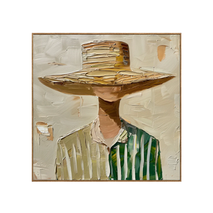 Wide-Brim Hat and Green Stripes Portrait Wall Art | OILDECO